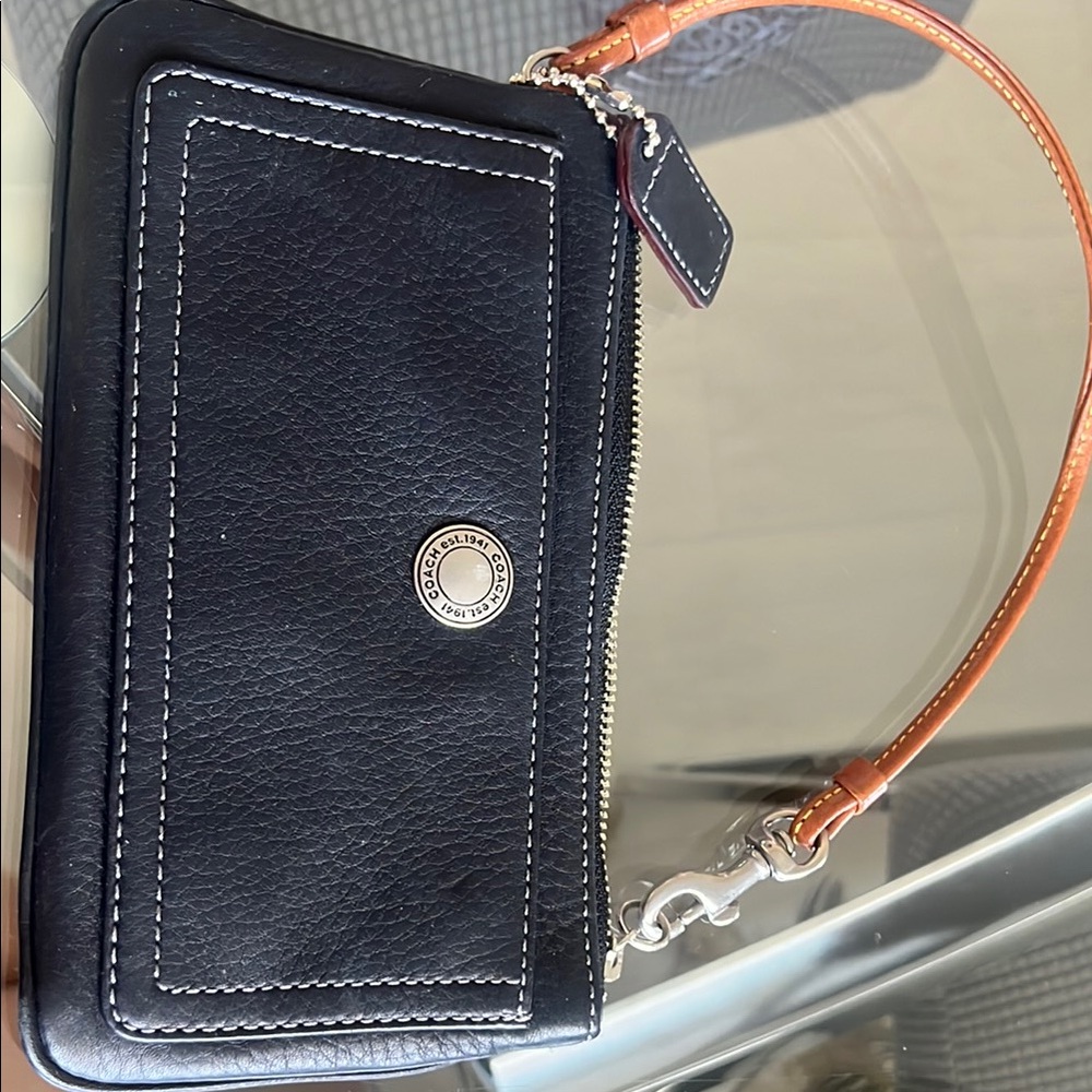 Coach Black and Tan Leather Wristlet